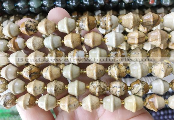 BLBS22 15 inches 10*11mm bell picture jasper beads wholesale