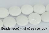 CAA01 15.5 inches 14mm faceted coin white agate gemstone beads