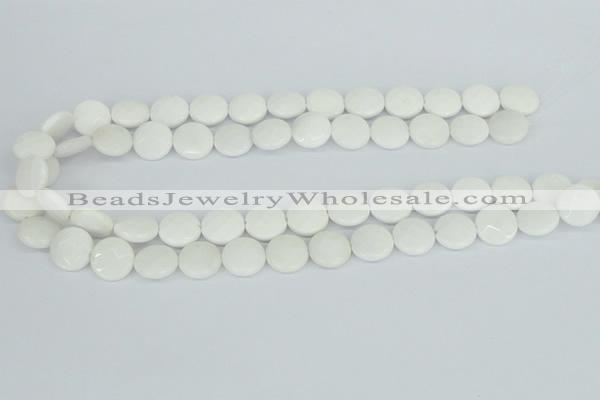 CAA01 15.5 inches 14mm faceted coin white agate gemstone beads