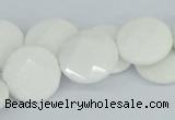 CAA02 15.5 inches 18mm faceted coin white agate gemstone beads