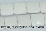 CAA05 15.5 inches 14*14mm faceted square white agate gemstone beads