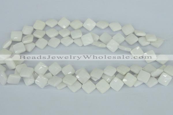 CAA09 15.5 inches 12*12mm faceted diamond white agate gemstone beads