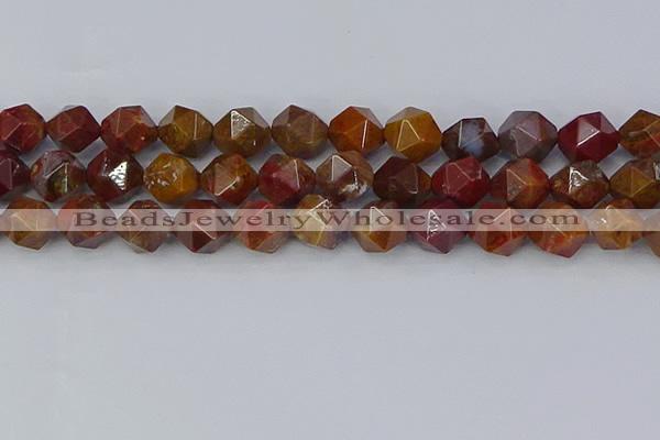 CAA1003 15.5 inches 12mm faceted nuggets red moss agate beads