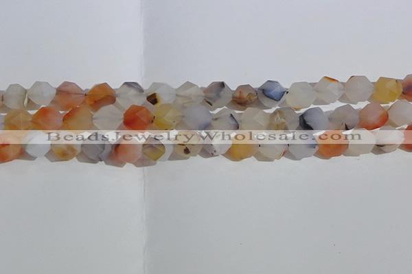 CAA1232 15.5 inches 10mm faceted nuggets matte dendritic agate beads