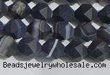 CAA1242 15.5 inches 6mm faceted nuggets matte black line agate beads