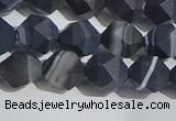 CAA1243 15.5 inches 8mm faceted nuggets matte black line agate beads