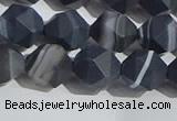 CAA1244 15.5 inches 10mm faceted nuggets matte black line agate beads