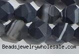 CAA1245 15.5 inches 12mm faceted nuggets matte black line agate beads