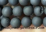 CAA1280 15.5 inches 6mm round matte plated druzy agate beads