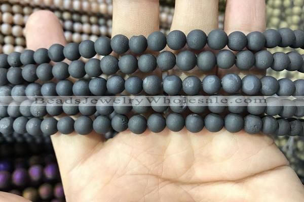 CAA1280 15.5 inches 6mm round matte plated druzy agate beads