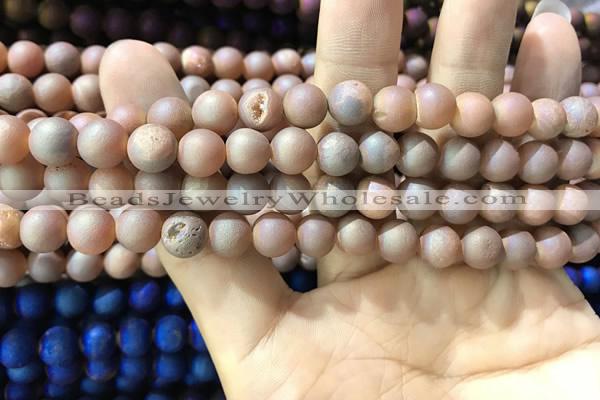 CAA1293 15.5 inches 8mm round matte plated druzy agate beads