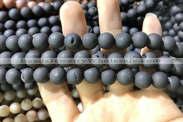 CAA1320 15.5 inches 10mm round matte plated druzy agate beads