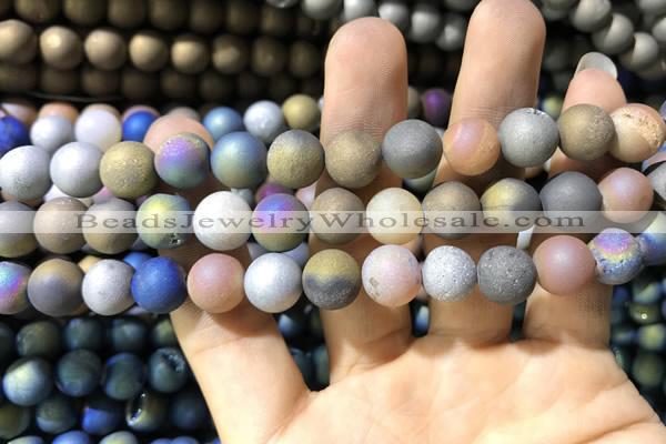 CAA1321 15.5 inches 10mm round matte plated druzy agate beads