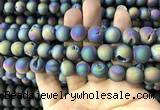 CAA1339 15.5 inches 12mm round matte plated druzy agate beads