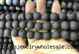 CAA1341 15.5 inches 12mm round matte plated druzy agate beads