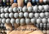 CAA1350 15.5 inches 14mm round matte plated druzy agate beads