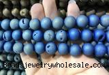 CAA1358 15.5 inches 14mm round matte plated druzy agate beads