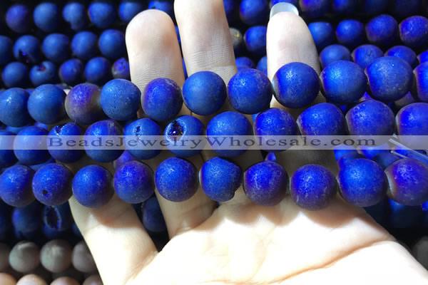 CAA1360 15.5 inches 14mm round matte plated druzy agate beads