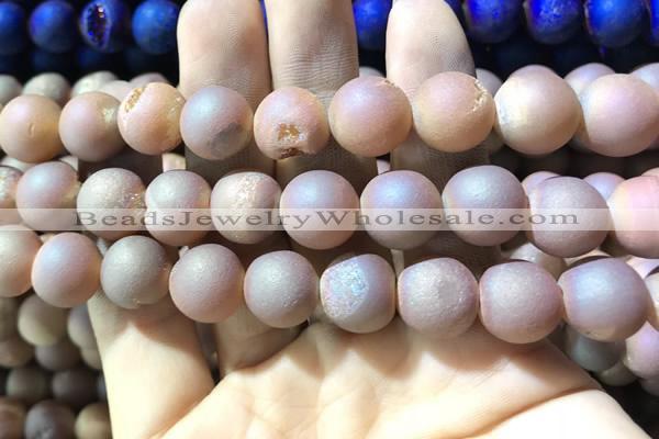 CAA1373 15.5 inches 16mm round matte plated druzy agate beads