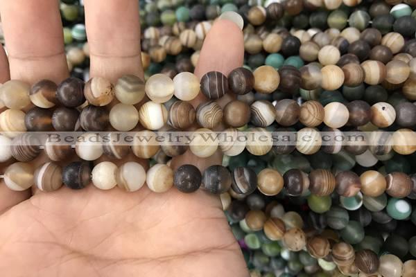 CAA1475 15.5 inches 6mm round matte banded agate beads wholesale