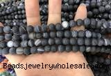 CAA1485 15.5 inches 6mm round matte banded agate beads wholesale