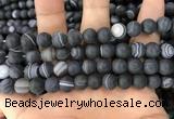 CAA1488 15.5 inches 12mm round matte banded agate beads wholesale