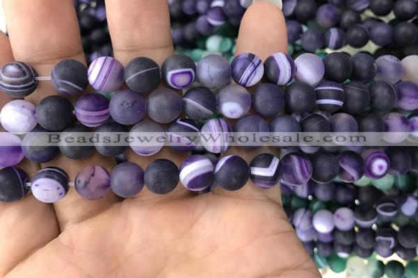 CAA1496 15.5 inches 8mm round matte banded agate beads wholesale