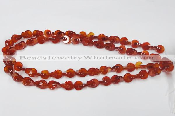 CAA152 15.5 inches 10*10mm curved moon red agate gemstone beads