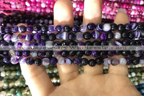 CAA1650 15.5 inches 6mm faceted round banded agate beads