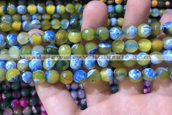 CAA1769 15 inches 8mm faceted round fire crackle agate beads