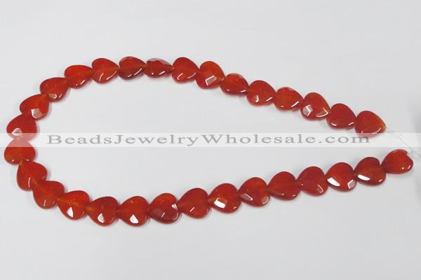 CAA180 15.5 inches 14*14mm faceted heart red agate gemstone beads