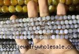 CAA2190 15.5 inches 4mm faceted round banded agate beads