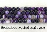 CAA2215 15.5 inches 12mm faceted round banded agate beads