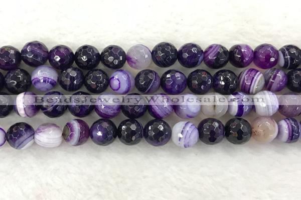 CAA2215 15.5 inches 12mm faceted round banded agate beads