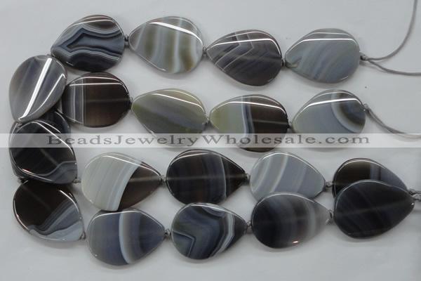 CAA237 15.5 inches 30*40mm flat teardrop grey line agate beads