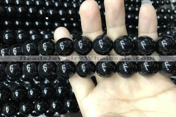 CAA2408 15.5 inches 16mm round black agate beads wholesale