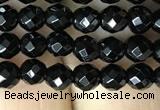 CAA2415 15.5 inches 4mm faceted round black agate beads wholesale