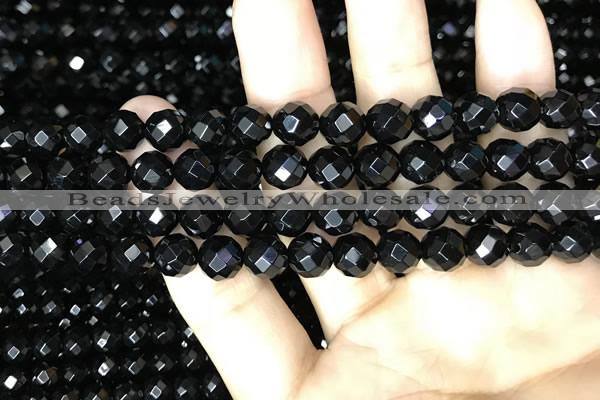 CAA2417 15.5 inches 8mm faceted round black agate beads wholesale