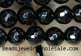 CAA2427 15.5 inches 8mm faceted round black agate beads wholesale