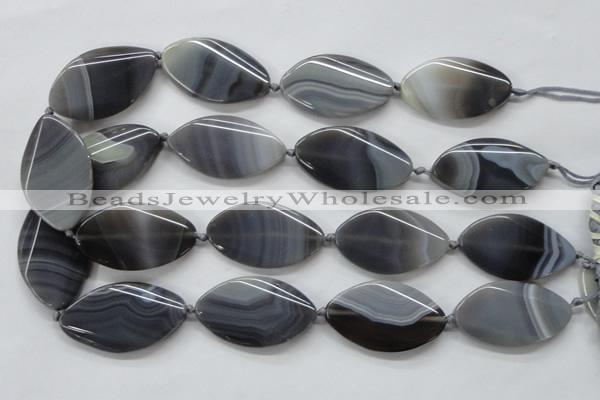 CAA243 15.5 inches 26*43mm twisted marquise grey line agate beads