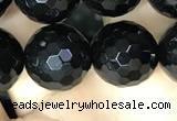 CAA2431 15.5 inches 16mm faceted round black agate beads wholesale