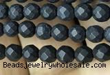 CAA2437 15.5 inches 4mm faceted round matte black agate beads