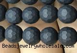 CAA2438 15.5 inches 6mm faceted round matte black agate beads