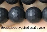 CAA2440 15.5 inches 10mm faceted round matte black agate beads