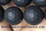 CAA2441 15.5 inches 12mm faceted round matte black agate beads