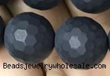 CAA2442 15.5 inches 14mm faceted round matte black agate beads