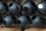 CAA2459 15.5 inches 8mm carved round matte black agate beads