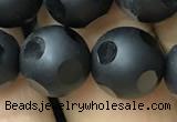 CAA2462 15.5 inches 14mm carved round matte black agate beads