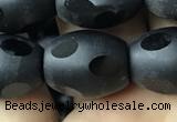 CAA2465 15.5 inches 12*16mm carved rice matte black agate beads