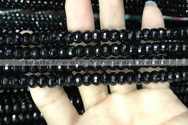 CAA2470 15.5 inches 5*8mm faceted rondelle black agate beads